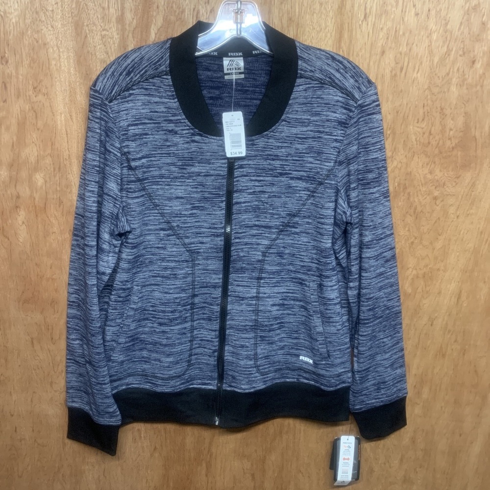 RBX Women's Jacket Full Zip Blue Black Large W/Pockets Activewear NWT